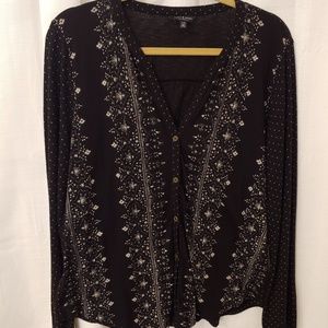 Lucky Brand- NWOT- W's Black Print Cardigan Sz. L